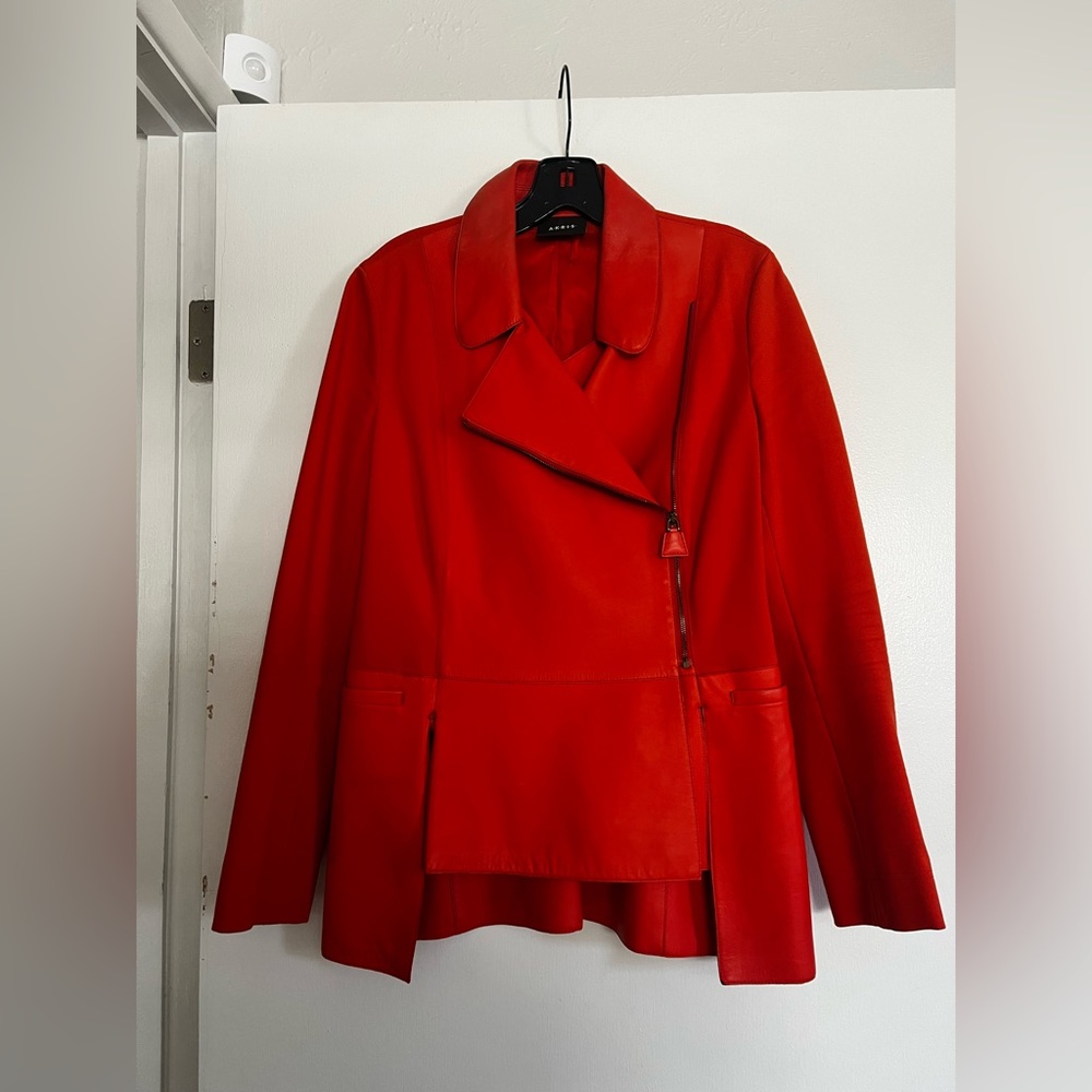AKRIS Size 8 Women’s Orange Lamb Leather Zip Jacket